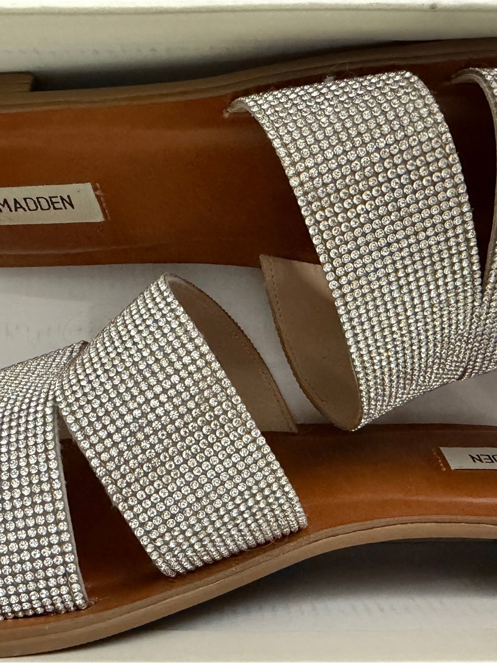 Steve Madden Tan Slides with Sparkling Silver Straps - Picture 7 of 7